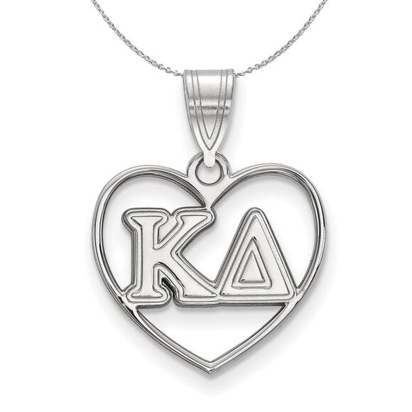 Sterling Silver Kappa Delta Heart Greek Necklace - 24 Inch - Picture 1 of 8